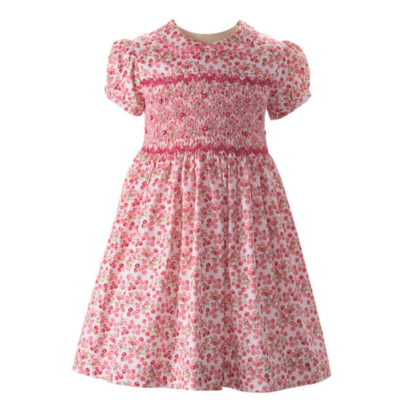 Rachel Riley Forget Me Not Smocked Dress Pink Floral Girls Party Dress Sz 5 $165 - Picture 1 of 9